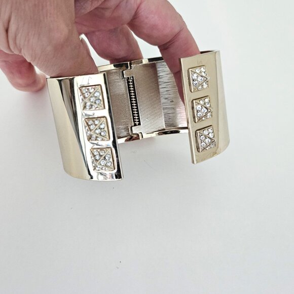 VICTORIA'S SECRET Gold Tone Rhinestone Studded Cuff Bracelet, Hinge Opening - Picture 5 of 11